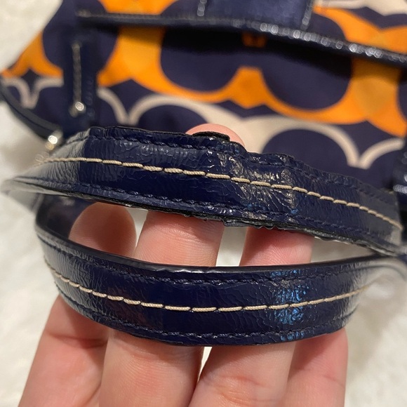 Coach Signature Satchel Navy and Orange Handbag With Leather Trim. COA! - Picture 10 of 11